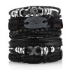 Set 4 Bratari Barbati Piele Neagra Cranii Gotice Rock Rebel RegalSmart Ajustabile Cadou Barbatesc 26cm