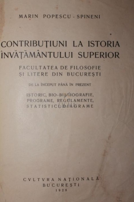 CONTRIBUTIUNI LA ISTORIA INVATAMANTULUI SUPERIOR