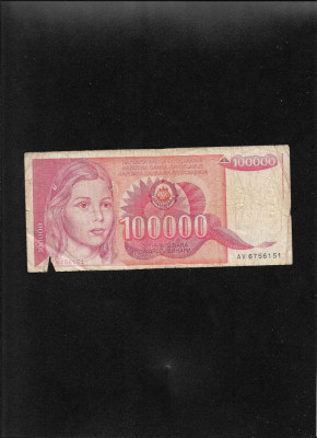Iugoslavia Yugoslavia 100000 dinara dinari 1989 seria6756151 uzata foto