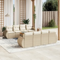 vidaXL Set canapele de grădină, 9 piese, cu perne, bej, poliratan