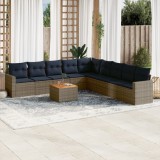 Set 10 piese Gossi, canapele gradina poliratan gri, perne incluse, functie depozitare