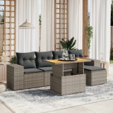 vidaXL Set mobilier grădină cu perne, 6 piese, gri, poliratan