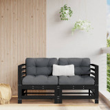 Canapea de colt de gradina, 2 buc., negru, lemn masiv de pin GartenMobel Dekor, vidaXL
