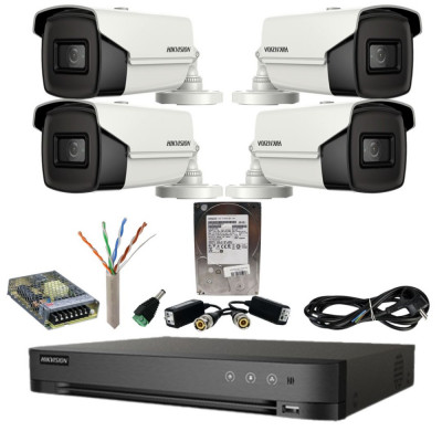 Sistem supraveghere Hikvision 4 camere 4in1 8 Megapixeli IR 80m Lentila 3.6mm DVR Acusense 8 MP Hard Disk 1 TB, Accesorii SafetyGuard Surveillance foto