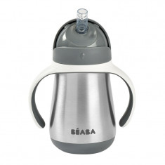 Cana cu pai din inox Beaba 250 ml Mineral Grey