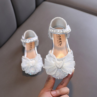 Pantofi argintii cu perlute si strasuri - Heart (Marime Disponibila: Marimea 21) foto
