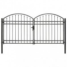 vidaXL Poartă de gard dublă cu arcadă, negru, 300 x 150 cm, oțel