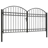 VidaXL Poartă de gard dublă cu v&acirc;rf &icirc;n arcadă, negru, 300x125 cm, oțel