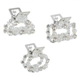 Set Clame Păr, 3buc, Model Geometric, Culoare Argintiu, Mărgele Albe, Strasuri, Oem