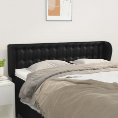 vidaXL Tăblie de pat cu aripioare negru 147x23x78/88cm piele ecologică