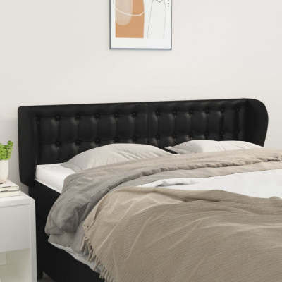 vidaXL Tăblie de pat cu aripioare negru 147x23x78/88cm piele ecologică foto