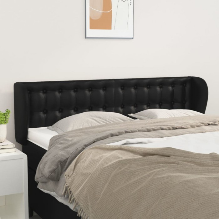 vidaXL Tăblie de pat cu aripioare negru 147x23x78/88cm piele ecologică 3117234