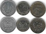 POLONIA LOT / SET Nr 2 : 3 buc , 1 + 2 + 5 Zloti 1987