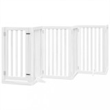 Cumpara ieftin Poarta caini pliabila cu usa, 6 panouri, alb, 300 cm, lemn plop