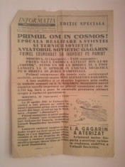 Ziarul INFORMATIA BUCURESTIULUI -12 Aprilie 1961-Editie Speciala- IURI GAGARIN foto
