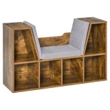 HOMCOM Bibliotecă-bancă 2 &icirc;n 1 cu perne de șezut, etajeră cub cu 6 compartimente deschise, 102 x 30 x 61 cm, maro rustic | Aosom Romania
