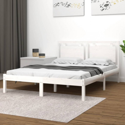vidaXL Cadru de pat, alb, 120x200 cm, lemn masiv foto