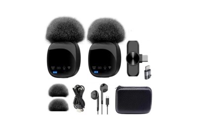 Microfon lavalier wireless, Ecran HD LED, Reincarcabil, Reducere zgomot, Negru, foto