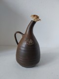Lampă/vas ceramic cu fitil, semnată, 20 cm, cu dop de plută