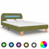 Cadru de pat cu LED-uri, verde, 120 x 200 cm, material textil GartenMobel Dekor, vidaXL