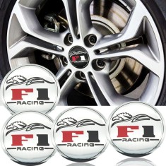 Set 4 buc. ornament central janta, model &bdquo;F1 Chrome&rdquo;, diametru 5cm