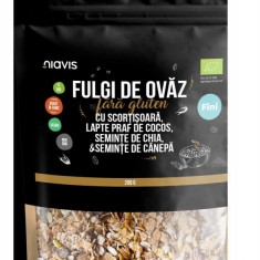 Fulgi de Ovaz Fini Fara Gluten cu Scortisoara, Pudra de Cocos, Chia si Seminte de Canepa Bio 200 grame Niavis