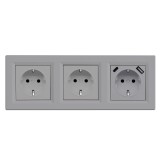 Nova III priză cu două &icirc;mpăm&acirc;ntare cu conector USB și cadru gri