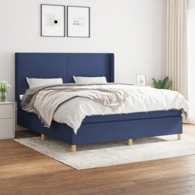 vidaXL Pat continental cu saltea, albastru, 160x200cm, material textil 3131847 foto
