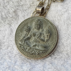 MEDALION argint cu BUDDHA din teracota MASIV splendid VECHI unic pe Lant argint