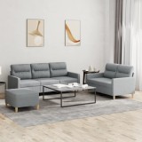 vidaXL Set de canapele cu perne, 3 piese, gri deschis, textil