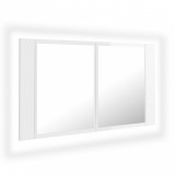 Dulap de baie cu oglindă și LED, alb extralucios, 80x12x45 cm