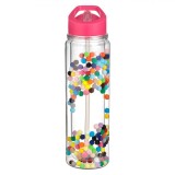 Sticlă Apă, Model Flip Top, Capacitate 0,5L, Perete Dublu, Pompon Multicolor, Capac Roz, Oem
