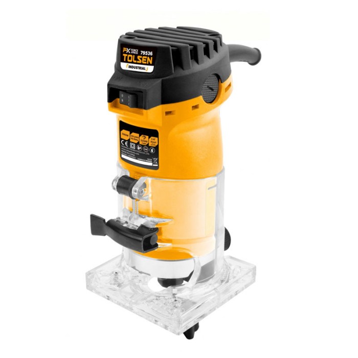 Masina de frezat verticala si unimanuala Tolsen, 500 W, 220 V, 33500 rpm, mandrina 6 mm, scala gradata, adancime reglabila, baza din plastic transpare