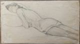 Femeie dormind// creion pe hartie, 1946, semnat indescifrabil, Peisaje, Acuarela, Altul