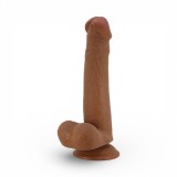 Dildo realist cu testicule PRETTY LOVE Tallen, cu material flexibil care imită pielea, bază cu ventuză, 22 cm, culoare maro