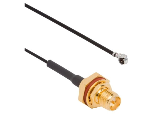 Cablu AMPHENOL RF RP-SMA tată unghiular la AMC mamă drept 0,1m