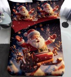 Lenjerie Pat De Craciun O Persoana Zăpezie Cr047, Bumbac, 4 Piese, Cu Elastic, Imprimeu