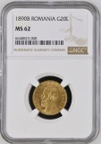 Moneda AUR 20 lei 1890, Carol I, MS62, certificata si gradata de NGC