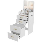 HOMCOM Coasă cu oglindă și taburet 3 &icirc;n 1, 3 sertare și placă de sticlă vizibilă, pernă tapitată, 48 x 40 x 90 cm, alb | Aosom Romania