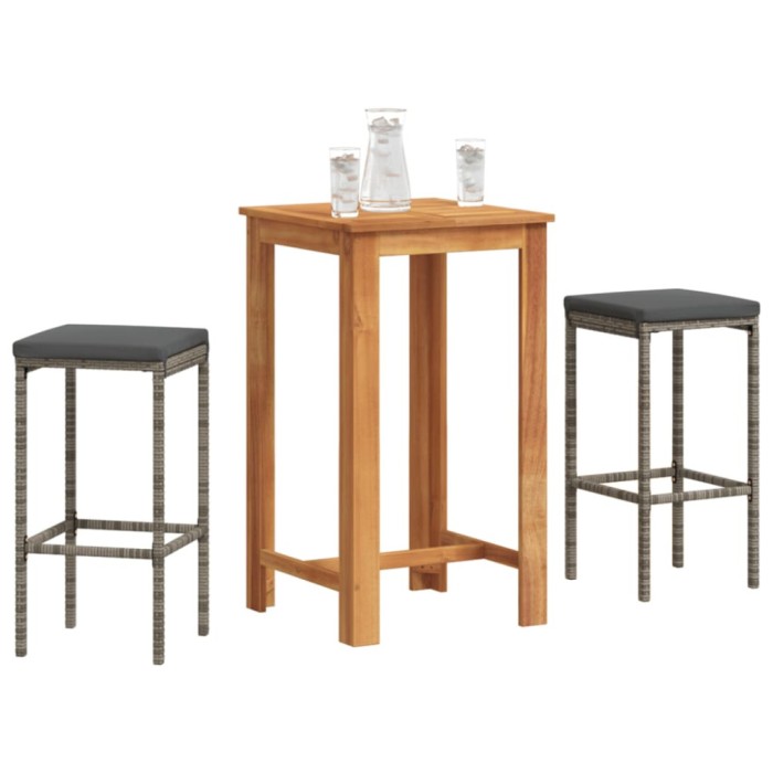 vidaXL Set bar de grădină, 3 piese, gri, lemn masiv acacia/ poliratan 3295268