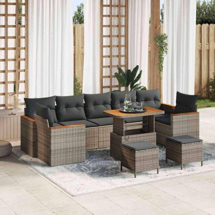 vidaXL Set de canapele pentru grădină cu pernă 10 pcs Gri Rattan poli 3364983