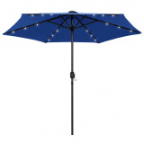 Umbrelă de soare, LED-uri și st&acirc;lp aluminiu, azur, 270 cm, vidaXL