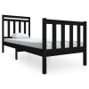 Cadru de pat mic single, negru, 75x190 cm, lemn masiv