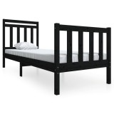 Cumpara ieftin Cadru de pat mic single, negru, 75x190 cm, lemn masiv