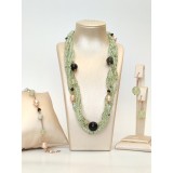 Cumpara ieftin Set Bijuterii Aurit Allure: Cuarț Rutilat, Obsidian, Diaspor, Perle Argint 925 Placat Aur Roz, Colier, Brățară, Cercei, Made in Italy