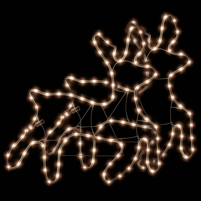 Figurină ren de Crăciun cu LED, 2 buc., alb cald, 57x55x4,5 cm
