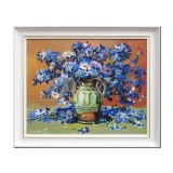 Tablou Vaza cu albastrele si margarete pictat manual in ulei pe panza inramat 60x50cm, reproducere Stefan Luchian