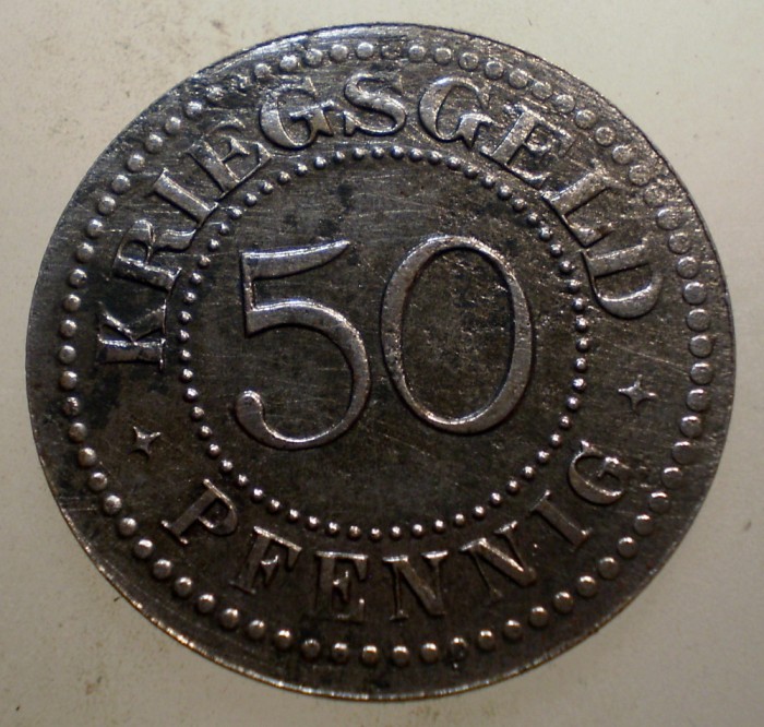 1.110 GERMANIA WWI SOLINGEN KRIEGSGELD 50 PFENNIG 1917 25,5mm