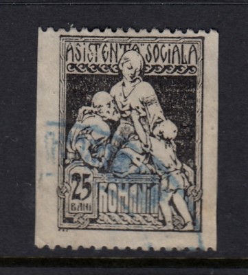 ROMANIA 1921 - ASISTENTA SOCIALA 25 BANI EROARE DANTELURA NEDANTELAT VERTICAL foto