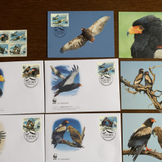 Guineea Bissau - vultur - serie 4 timbre MNH, 4 FDC, 4 maxime, fauna wwf
